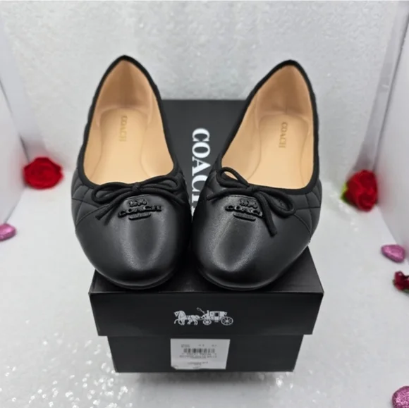 Coach Allyson Quilted Ballet Flats Classic Black Leather Women"s 10 - Picture 3 of 16